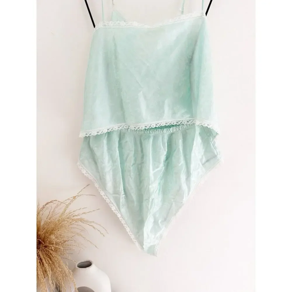 Vintage Elissa Size Medium High Leg Mint Teal Lace Lingerie Set - Picture 7 of 10